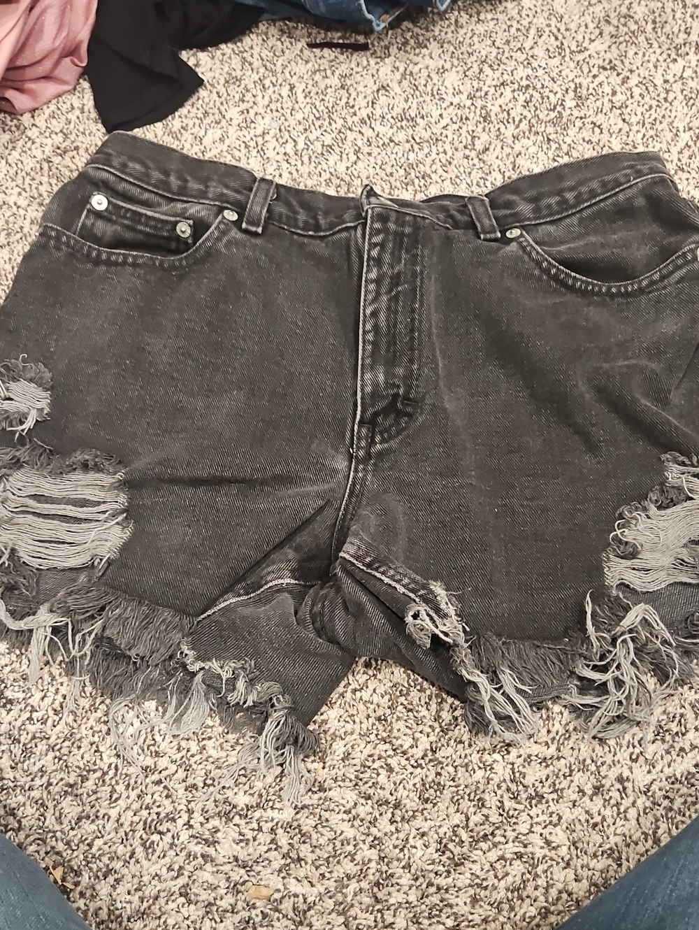 Tommy Hilfiger Washed Black Distressed Denim Shorts